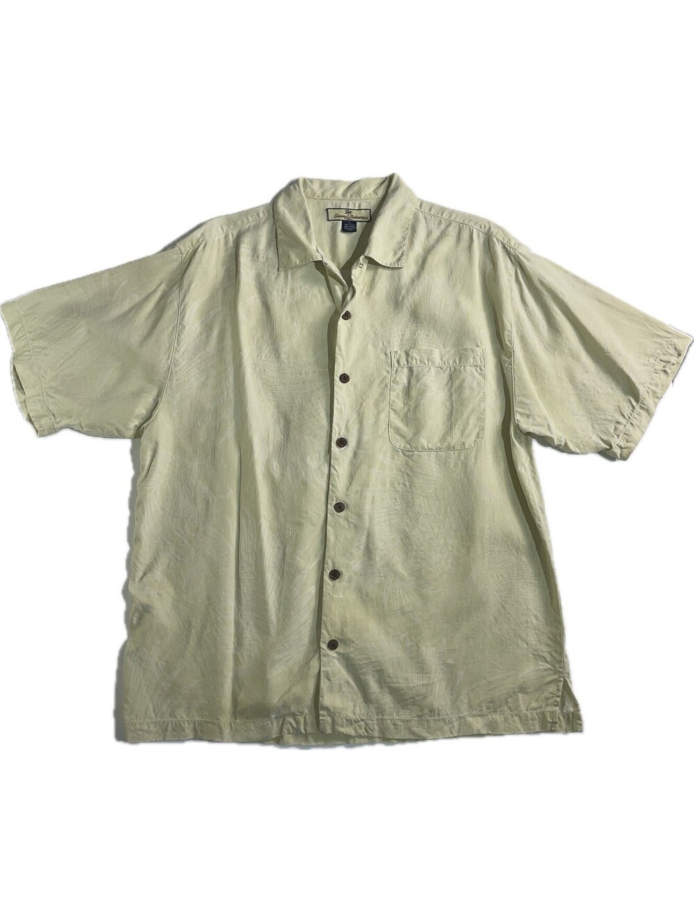 Tommy Bahama Shirt Men's M Tan Button Up 100% Silk Camp Collar Hawaiian Dad